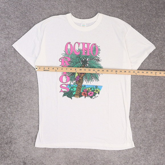 VTG 80s Ocho Rio Jamaica Beach Palm Tree 2XL White Short Sleeve T-Shirt - Picture 4 of 9